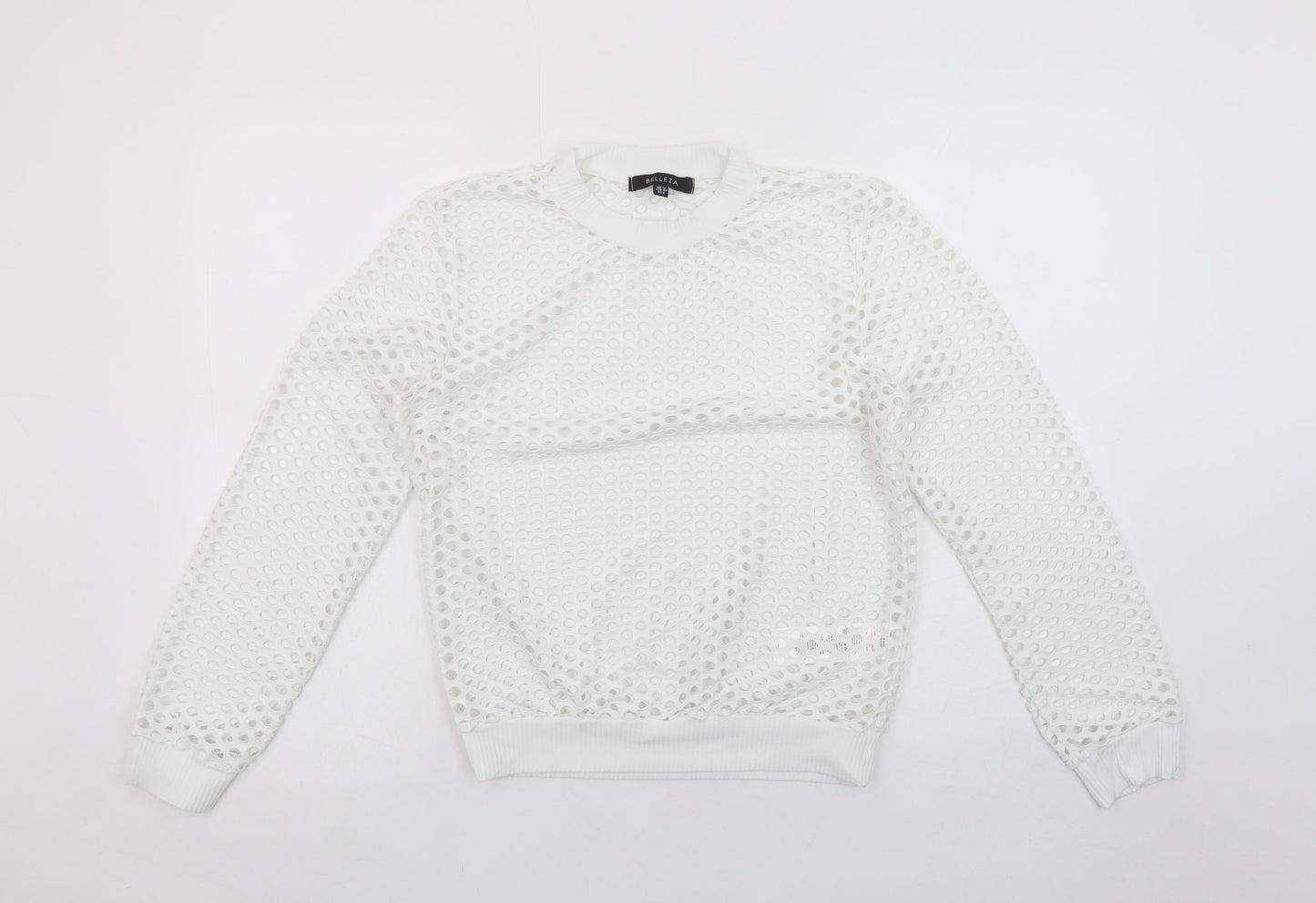 Belleza Women's White Mesh Long Sleeve Jersey Top UK 12