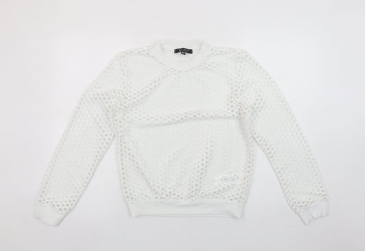 Belleza Women's White Mesh Long Sleeve Jersey Top UK 12