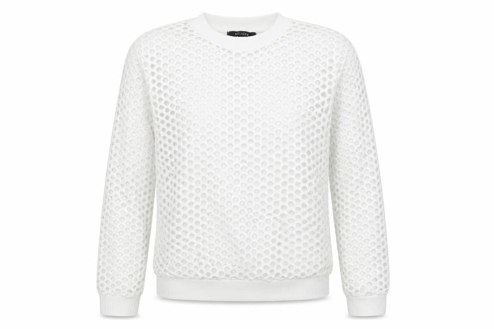Belleza Women's White Mesh Long Sleeve Jersey Top UK 12
