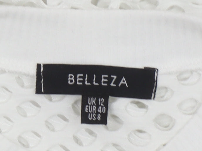 Belleza Women's White Mesh Long Sleeve Jersey Top UK 12