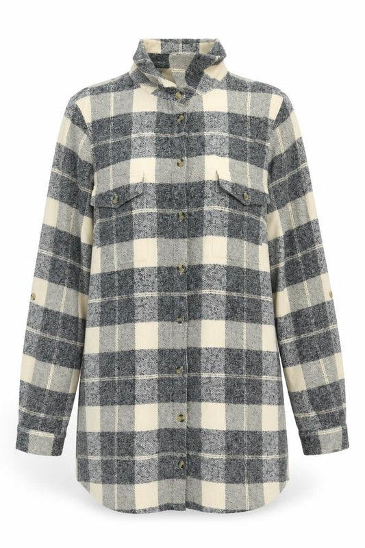 Sonsandar Womens Grey Check Cotton Shirt Dress Size 10 Long Sleeve