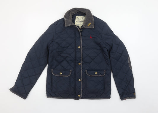 Jack Wills Women's Navy Blue Quilted Jacket UK 8 Cord Collar