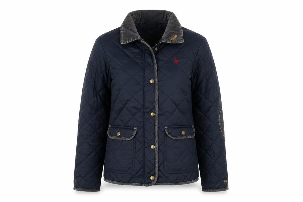 Jack Wills Women's Navy Blue Quilted Jacket UK 8 Cord Collar