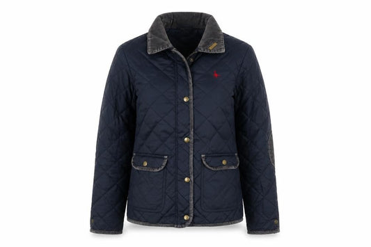 Jack Wills Women's Navy Blue Quilted Jacket UK 8 Cord Collar