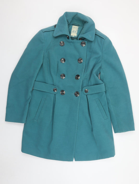 Next Womens Green Pea Coat Size 14 Double Breasted Mid-Length Jacket