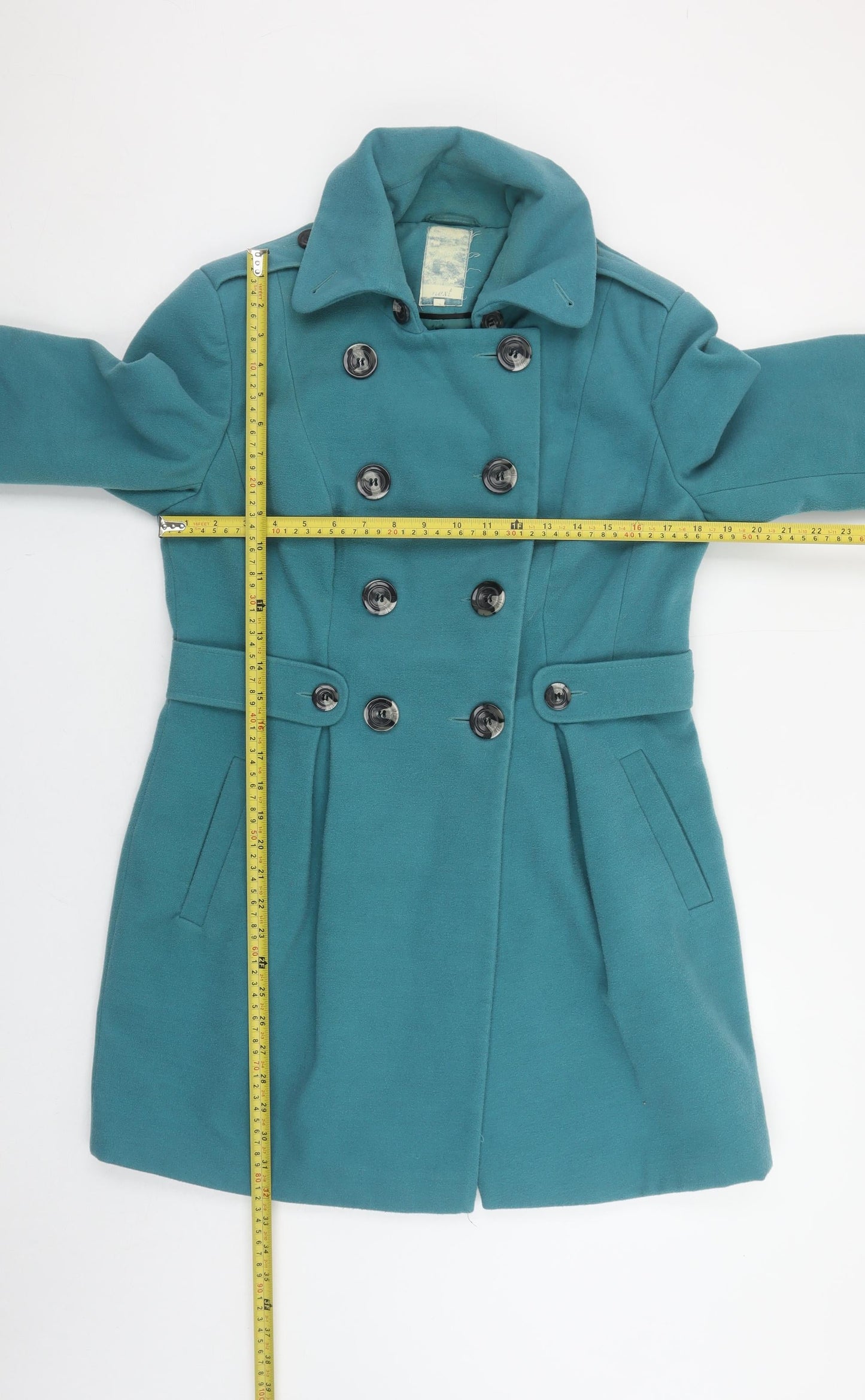 Next Womens Green Pea Coat Size 14 Double Breasted Mid-Length Jacket