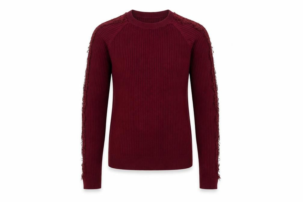 Matalan Girls Red Ribbed Lace Long Sleeve Pullover Top 12 Years