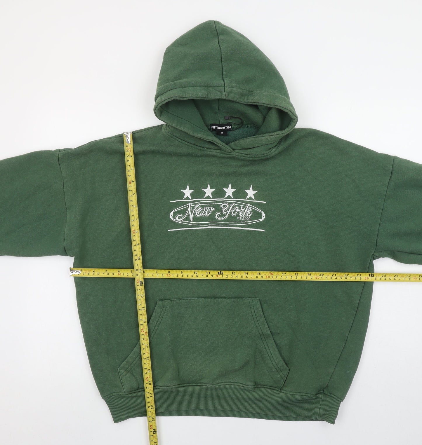PrettyLittleThing Womens Green Pullover Hoodie M New York Print
