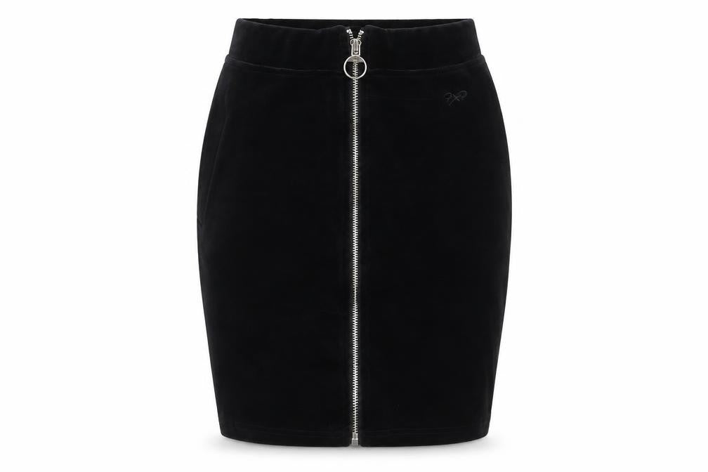 Project X Paris Womens Black XS Velvet Zip Pencil Skirt