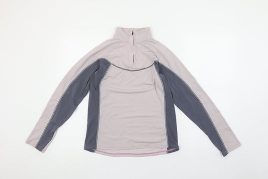 Quechua Women Beige 1/4 Zip Long Sleeve Hiking Top Size 8