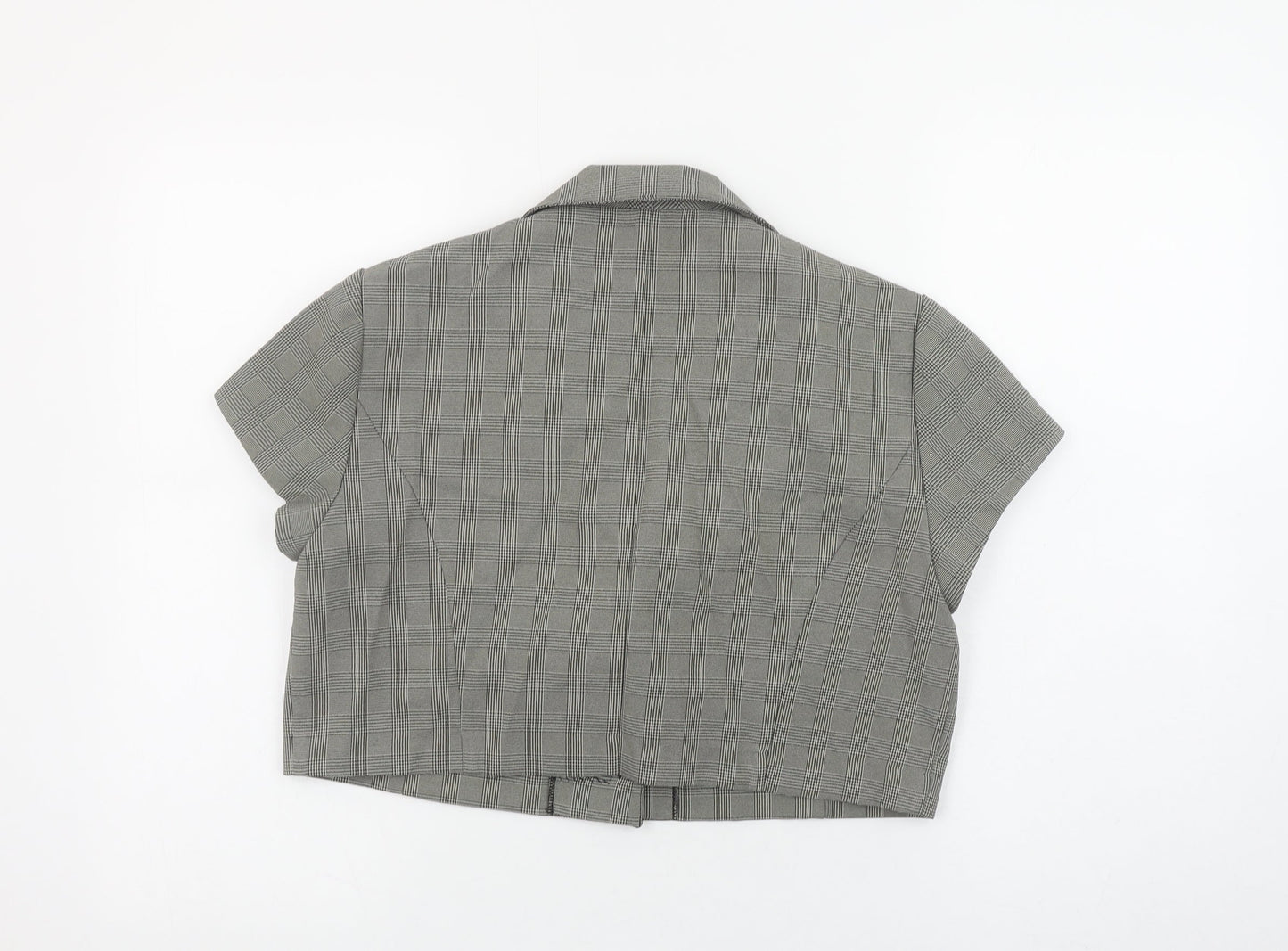 Karin Stevens Women's Grey Check Cropped Short Sleeve Suit Jacket Size 10