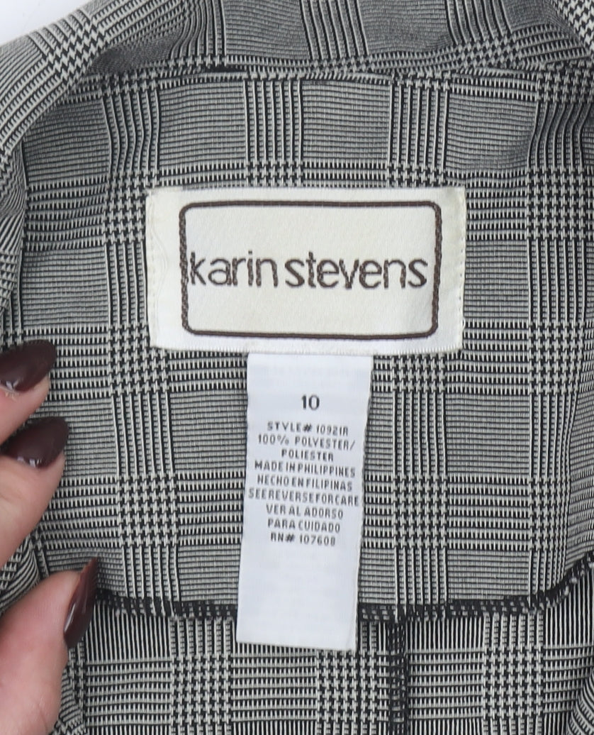 Karin Stevens Women's Grey Check Cropped Short Sleeve Suit Jacket Size 10
