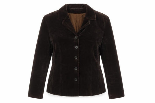 Blunauta Women Brown Velvet Single-Breasted Blazer UK 20 Classic Fit