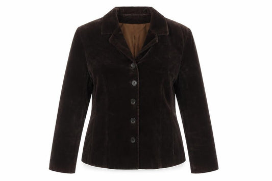 Blunauta Women Brown Velvet Single-Breasted Blazer UK 20 Classic Fit