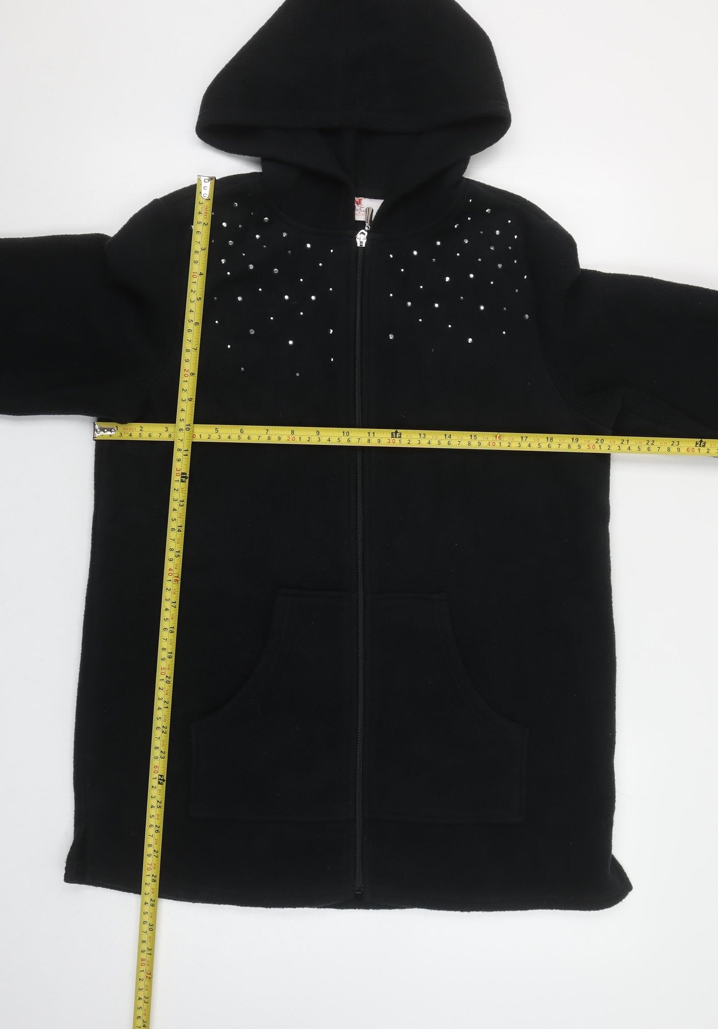 Quacker Factory Women's Black Rhinestone Hooded Fleece Jacket Size S