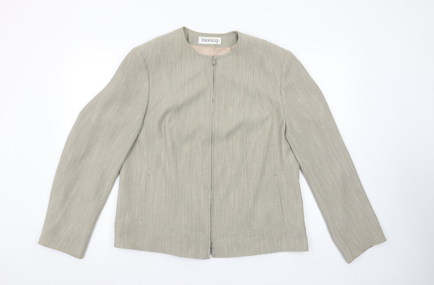 Bianca Women Beige Regular Fit Zip Suit Jacket Size 14