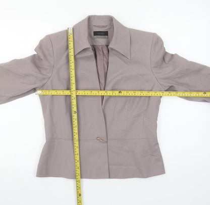 Back view of Principles Collection women’s beige single-breasted suit jacket, size UK 12