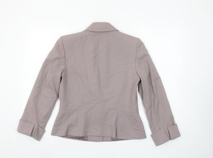 Close-up detail of Principles Collection women’s beige single-breasted suit jacket, size UK 12