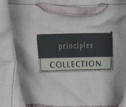 Brand and care label for Principles Collection women’s beige single-breasted suit jacket, size UK 12