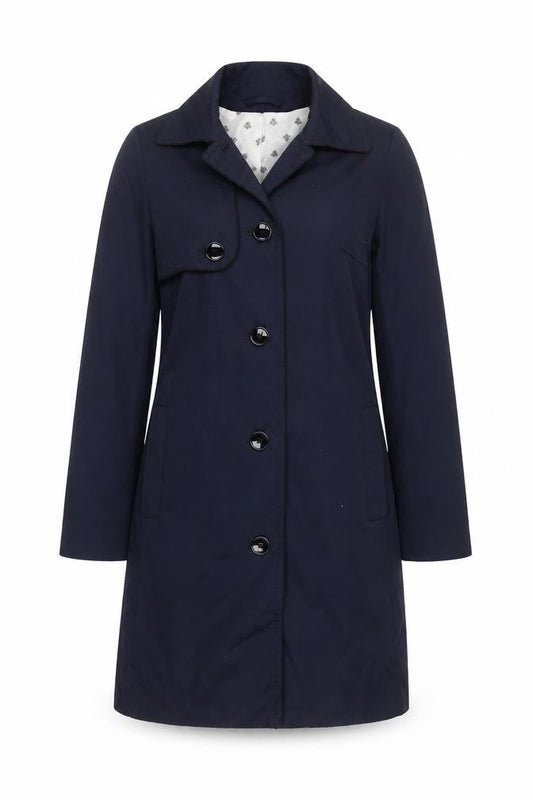 H&M Women's Blue Mid-Length Trench Coat Size 8 Classic Style