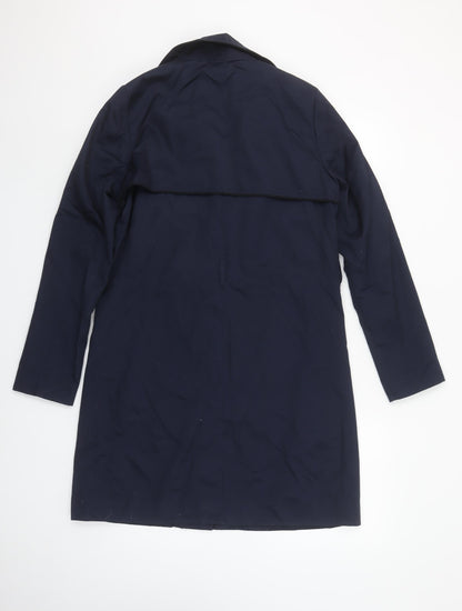 H&M Women's Blue Mid-Length Trench Coat Size 8 Classic Style