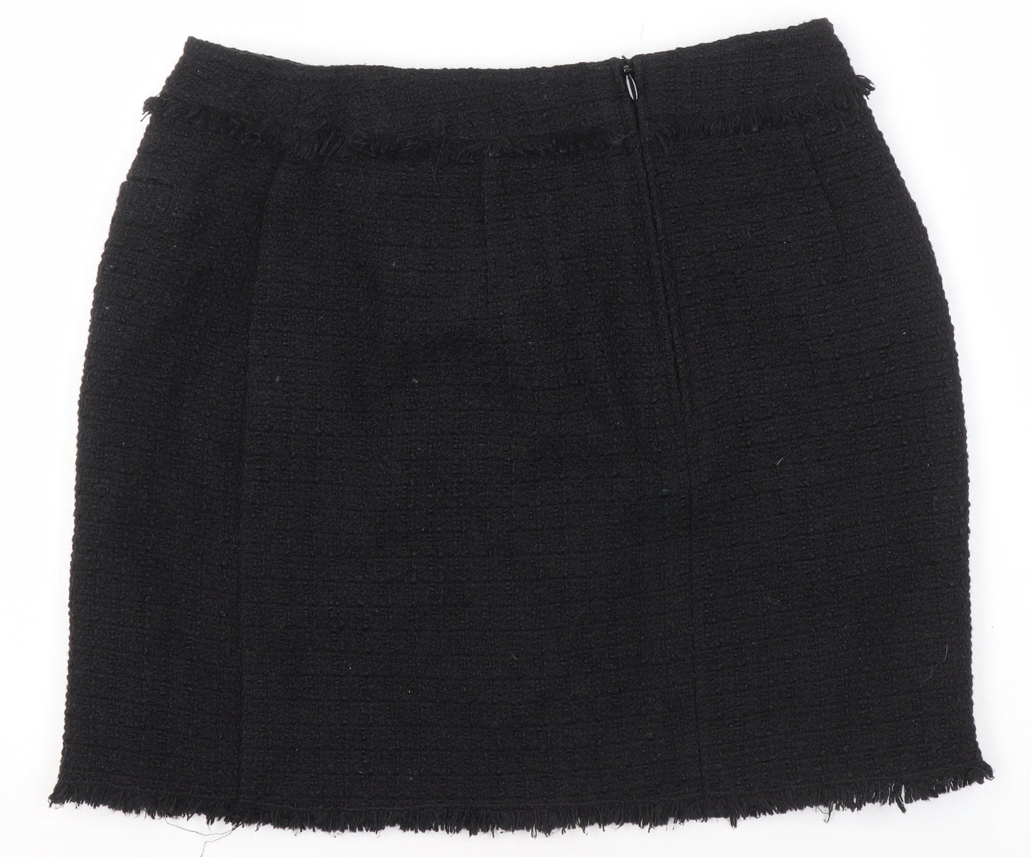 H&M Women Black Tweed Mini Skirt Size 10 Straight Pencil Style
