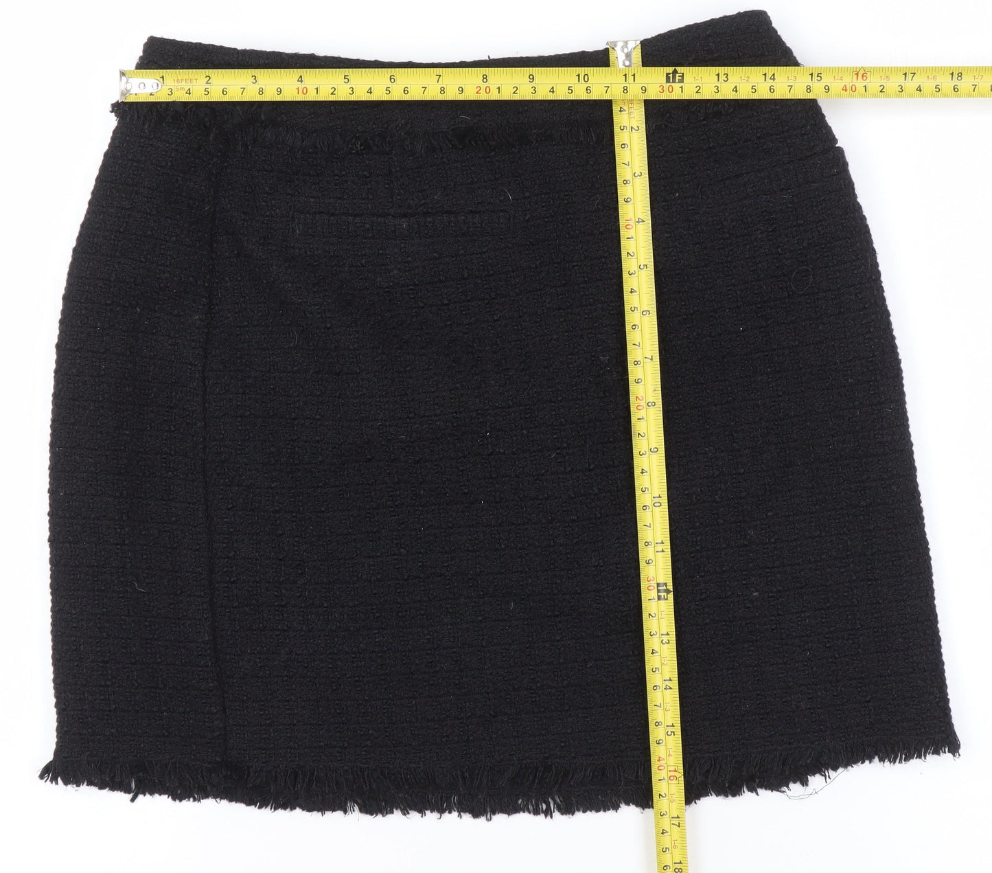 H&M Women Black Tweed Mini Skirt Size 10 Straight Pencil Style