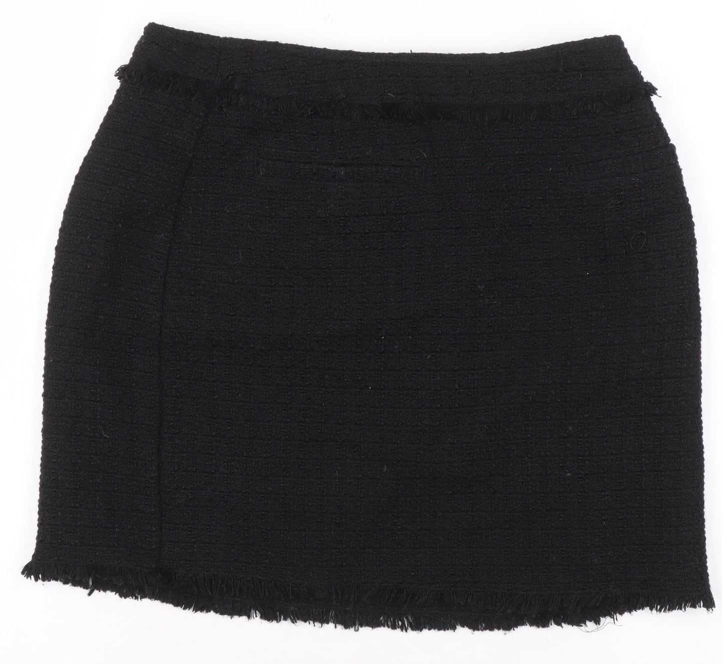 H&M Women Black Tweed Mini Skirt Size 10 Straight Pencil Style
