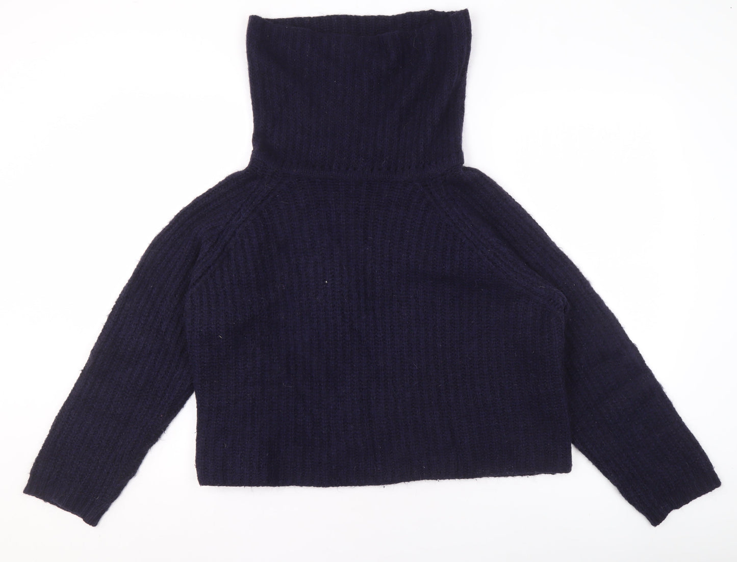 Zara Knit Women’s Navy Blue Roll Neck Wool Jumper Size L