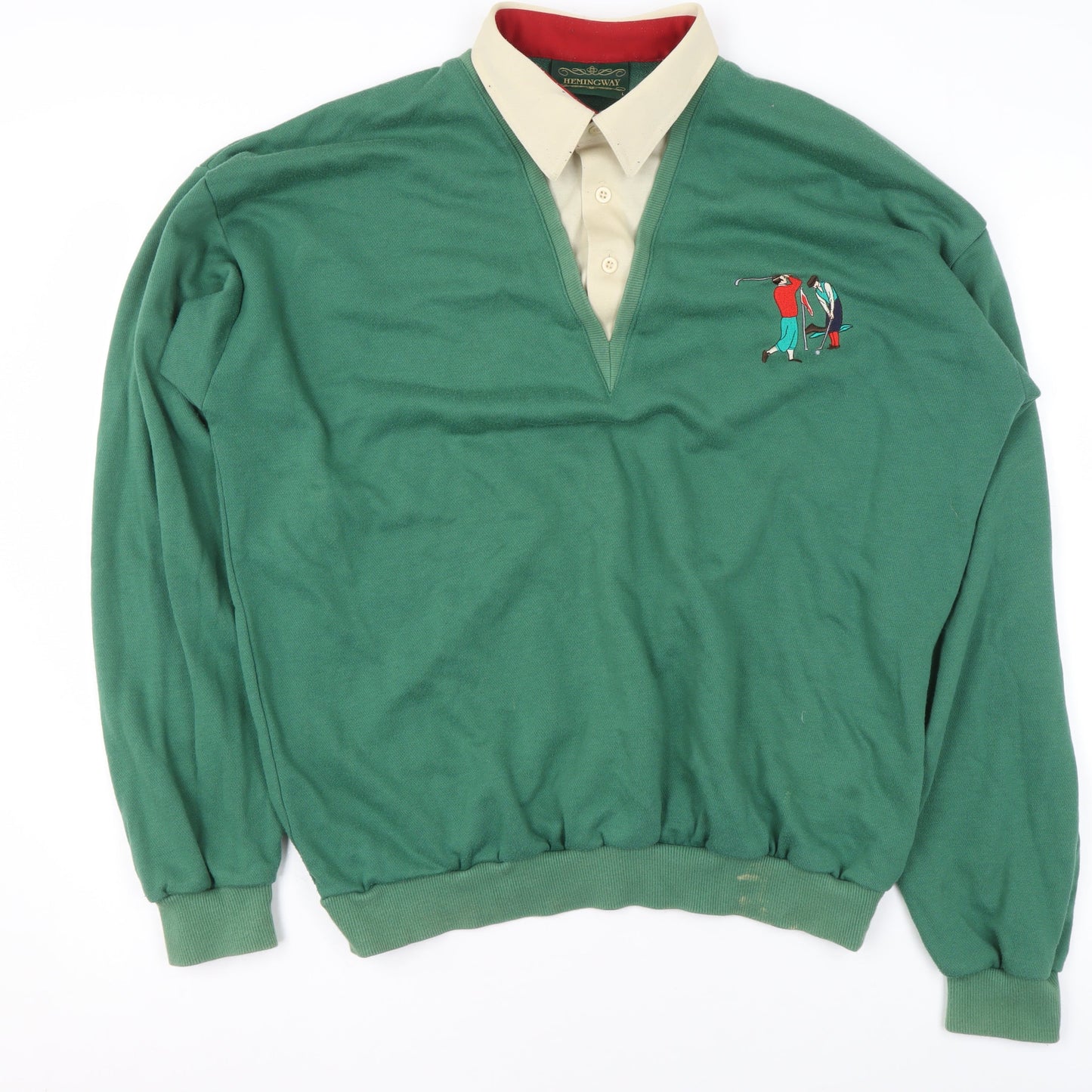 Hemingway Men’s Green Cotton Blend Golf Embroidered Collared Sweatshirt L