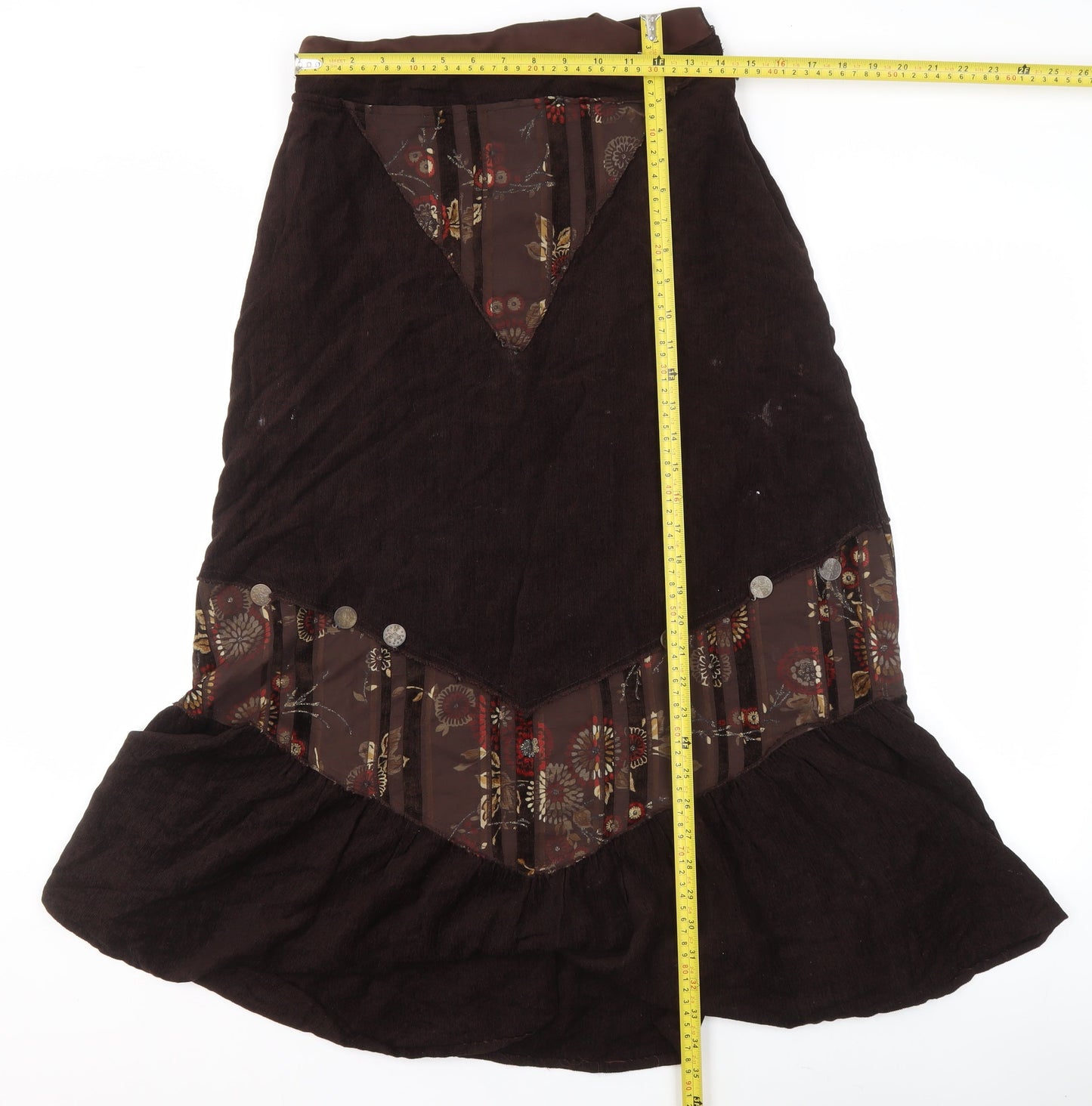 ARS Collection Women Brown Floral Corduroy Fit & Flare Midi Dress Size 14