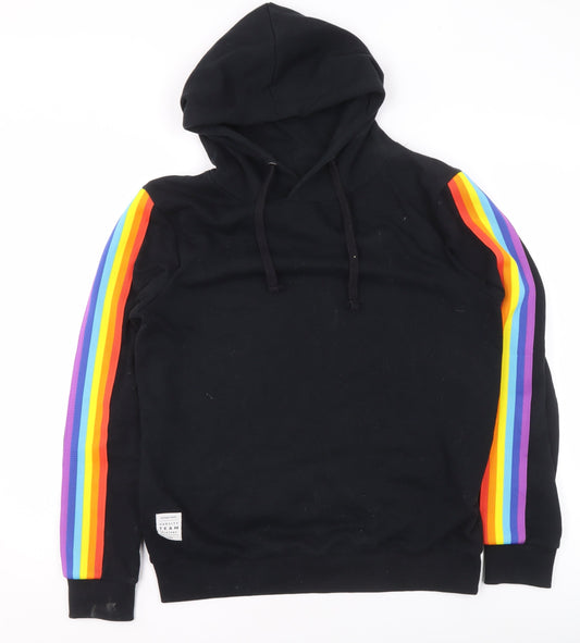 Varsity Team Players Black Rainbow Stripe Hoodie Women M Cotton Blend