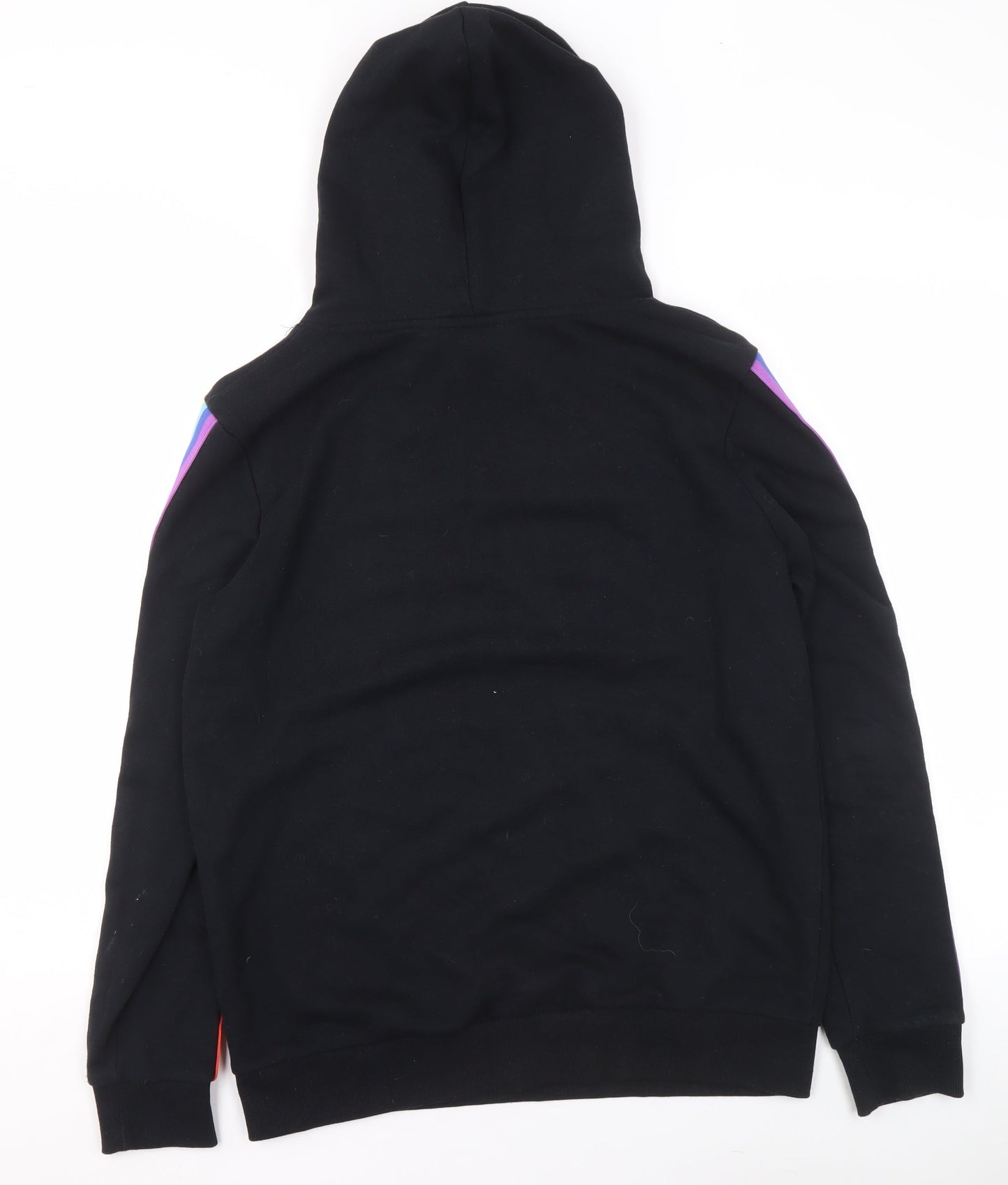 Varsity Team Players Black Rainbow Stripe Hoodie Women M Cotton Blend