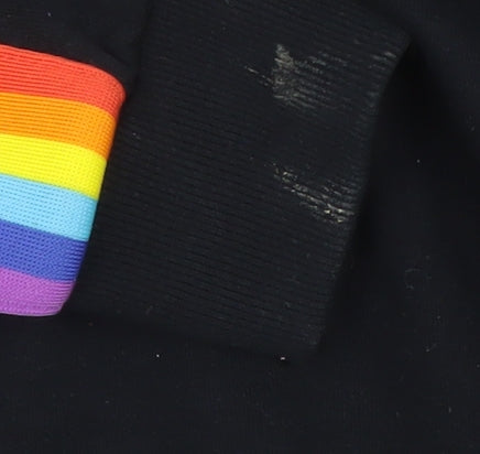 Varsity Team Players Black Rainbow Stripe Hoodie Women M Cotton Blend