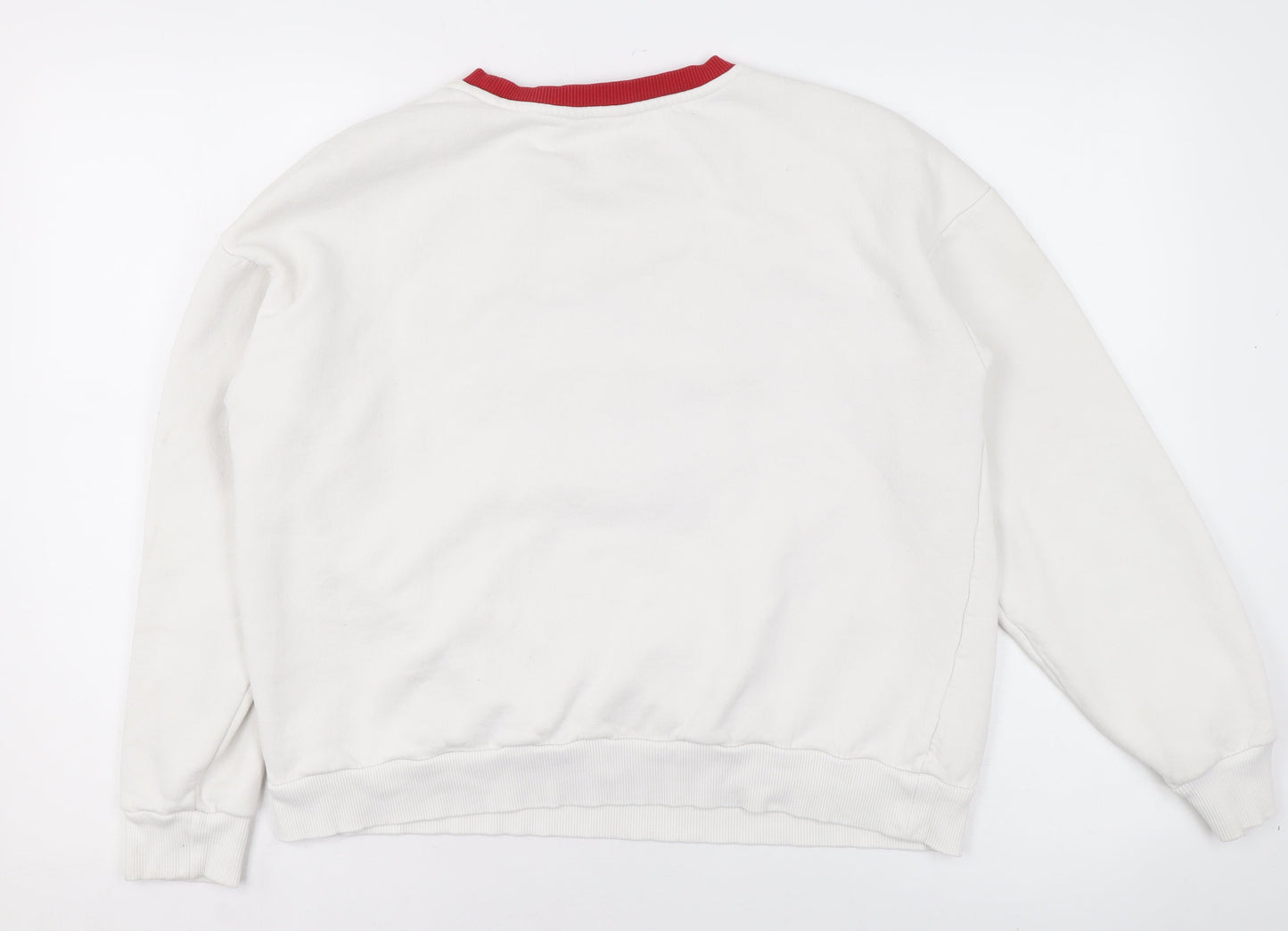 River Island Women White Red Crew Neck Pullover Sweatshirt Size M