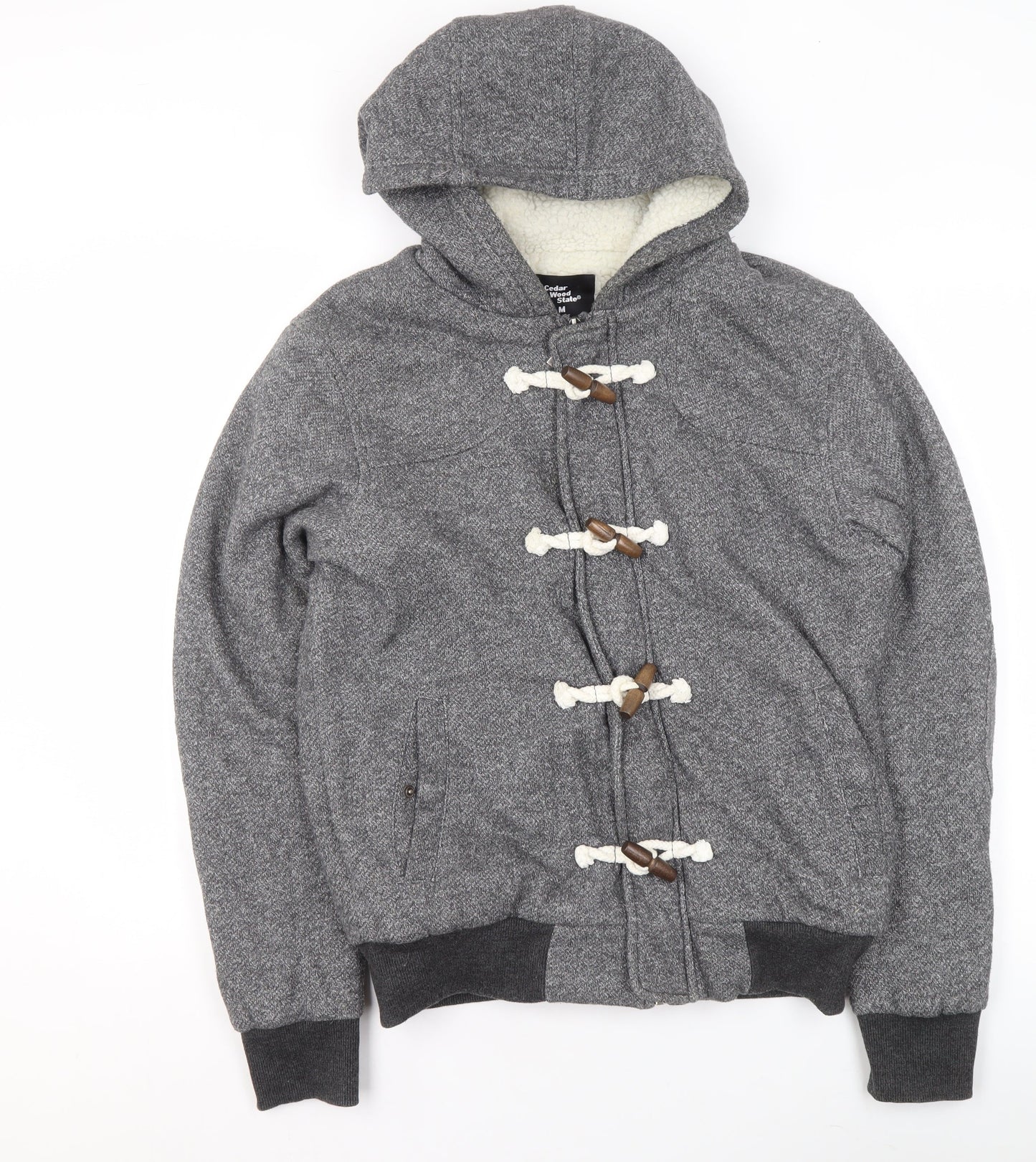 Cedar Wood State Men's Grey Hooded Toggle Hoodie Size M
