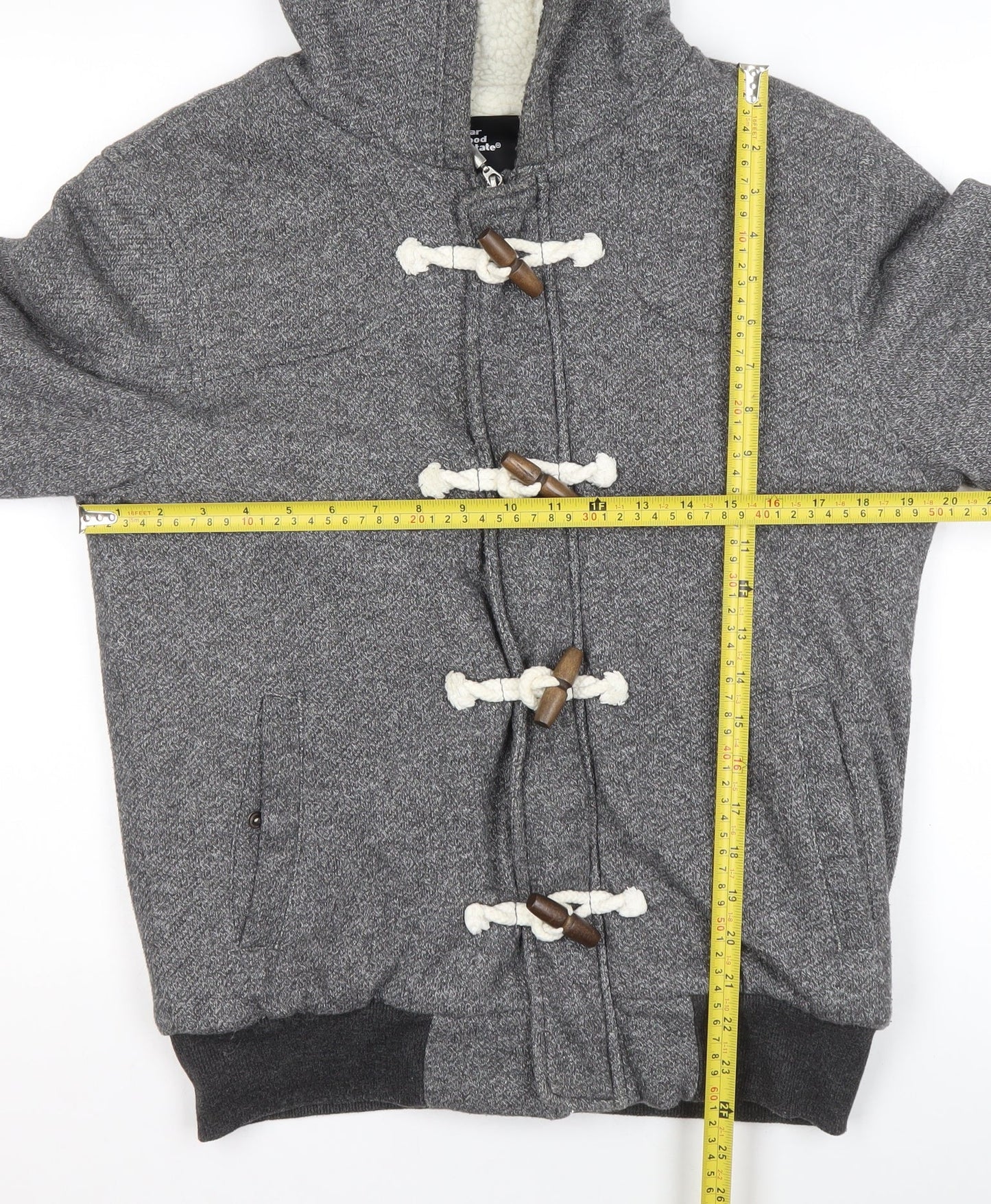 Cedar Wood State Men's Grey Hooded Toggle Hoodie Size M