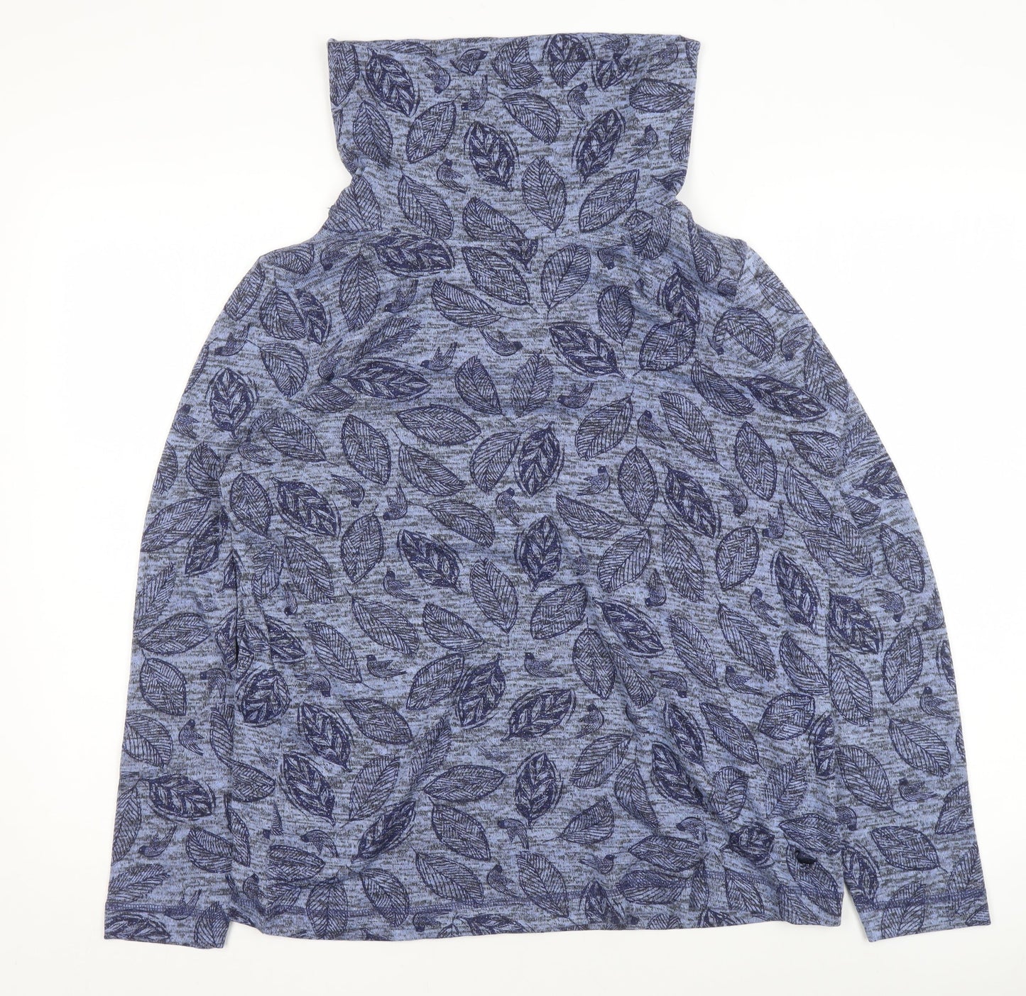 Country Rose Women's Blue Roll Neck Leaf Print Long Sleeve Top Size S