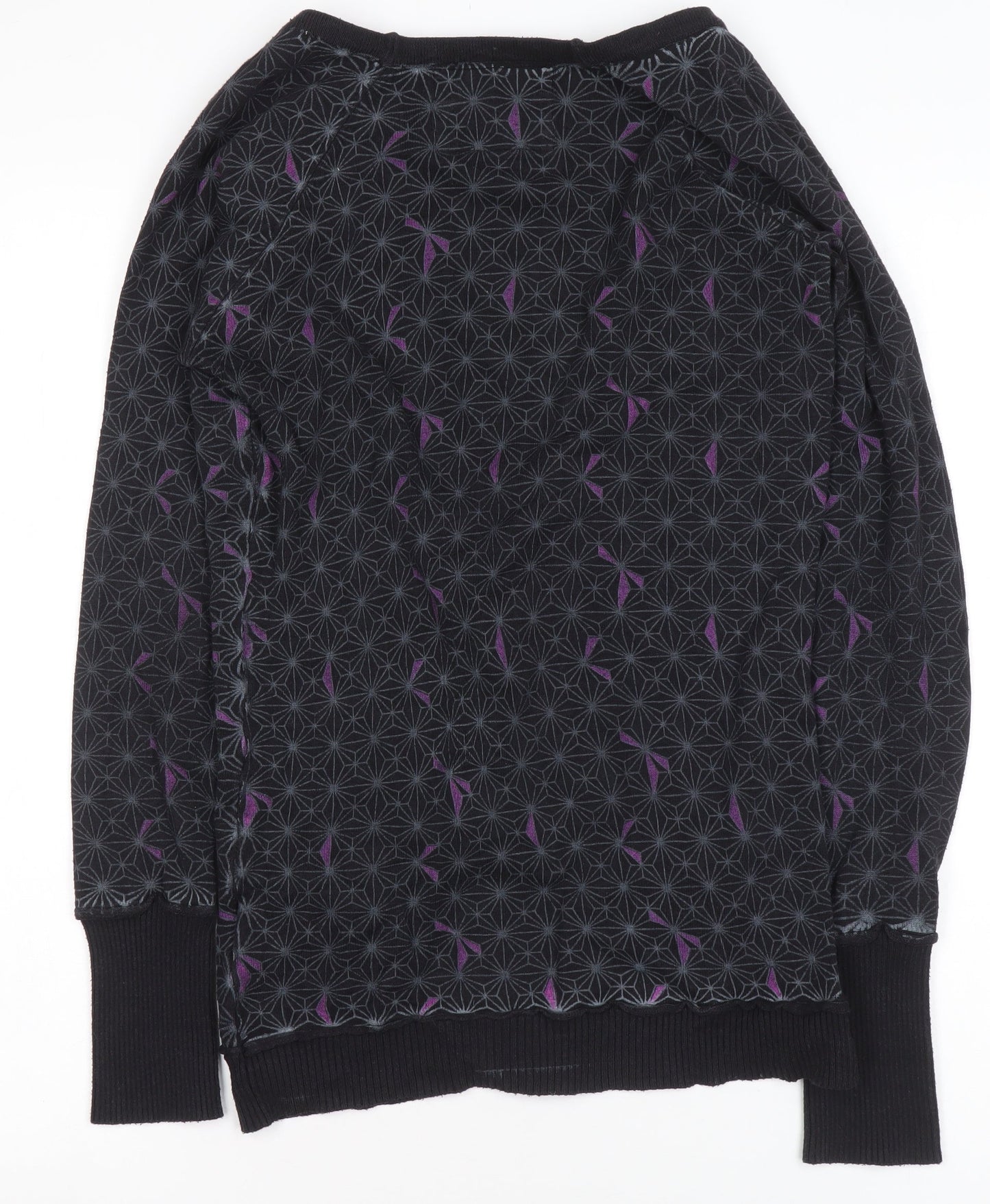ONLY Women's Black Geometric Cardigan M V-Neck Button Front Knitwear