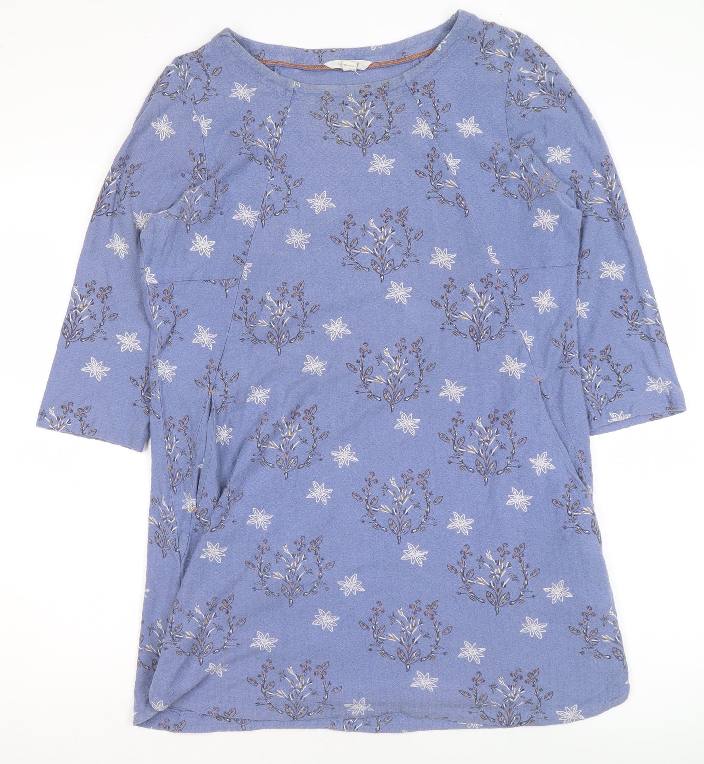 White Stuff Women Blue Floral Tunic Top UK 10 Cotton 3/4 Sleeve