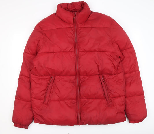 Skøvde Women's Red Puffer Jacket L Winter Quilted Zip Coat