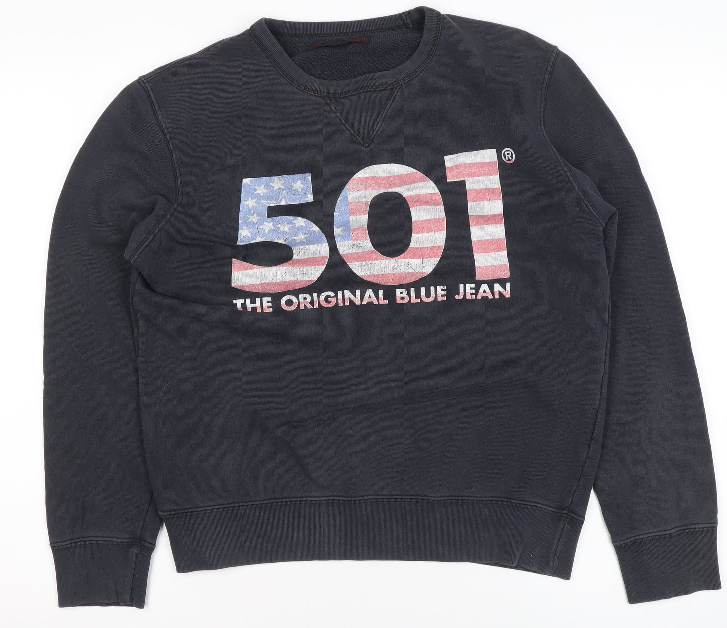 Levi Strauss Women Black Cotton 501 Crew Neck Pullover Sweatshirt M