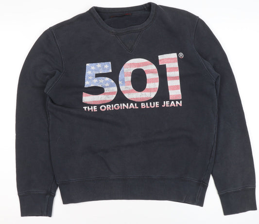 Levi Strauss Women Black Cotton 501 Crew Neck Pullover Sweatshirt M