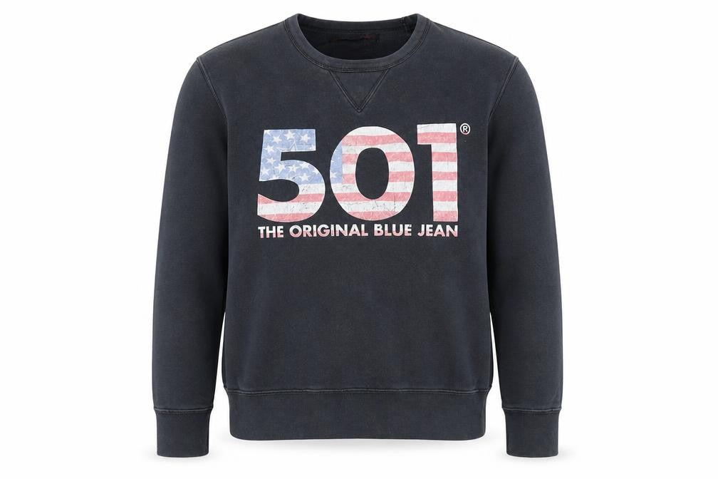 Levi Strauss Women Black Cotton 501 Crew Neck Pullover Sweatshirt M
