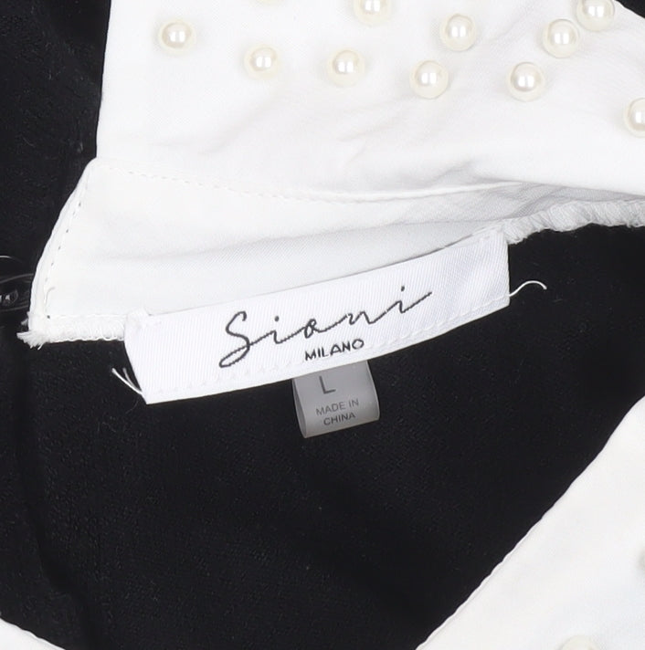 Siorvi Milano Women's Black Collared Beaded Sleeve Pullover Jumper Size L