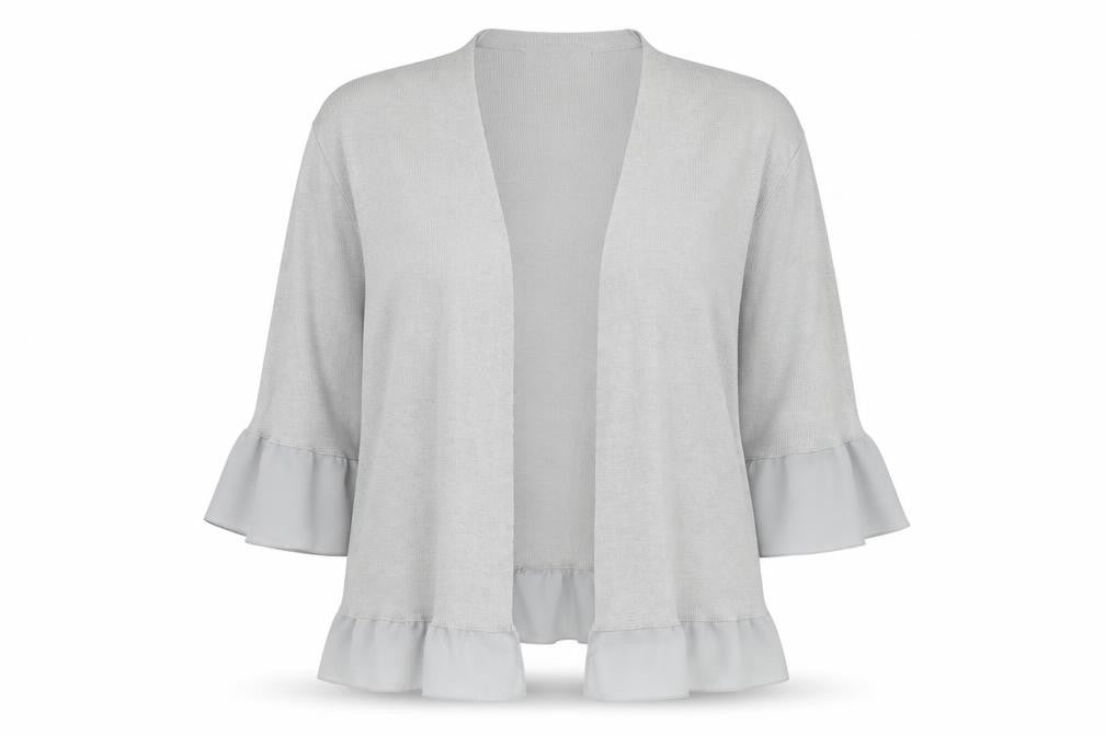 Marks & Spencer Women Silver Grey Size 16 Open Cardigan with Ruffle Sleeves