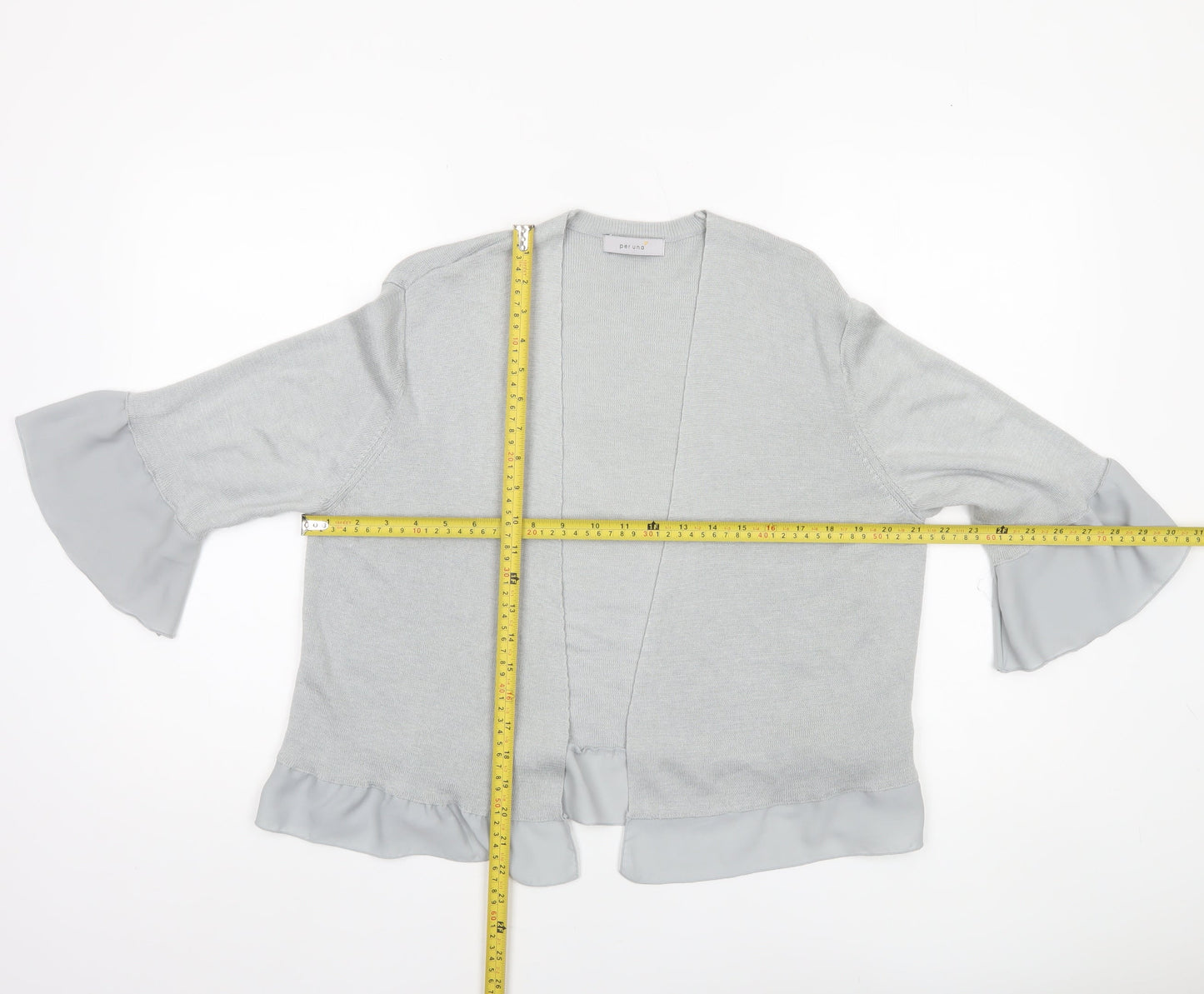 Marks and Spencer Women Silver Grey Size 16 Open Cardigan with Ruffle Sleeves
