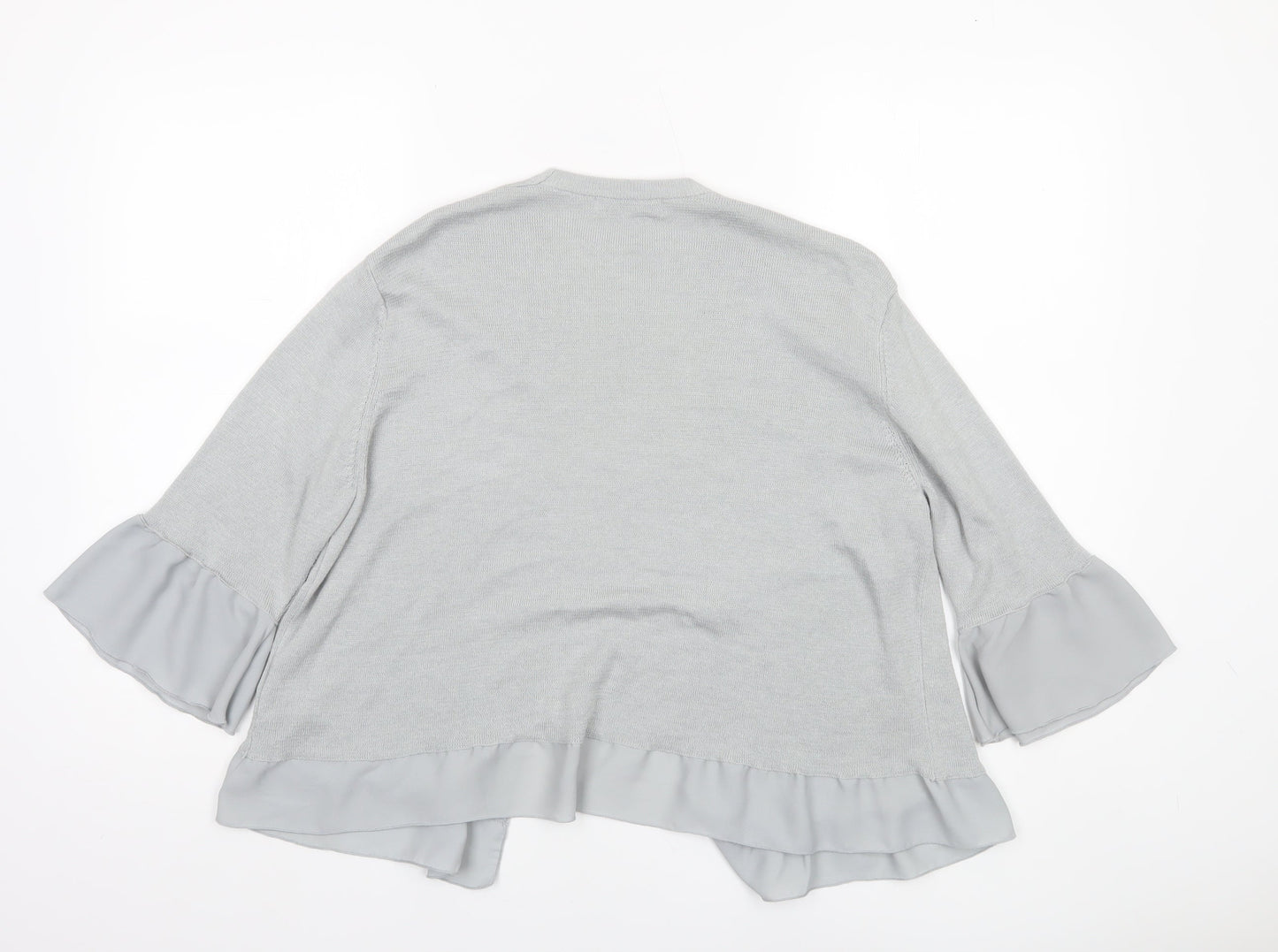 Marks and Spencer Women Silver Grey Size 16 Open Cardigan with Ruffle Sleeves