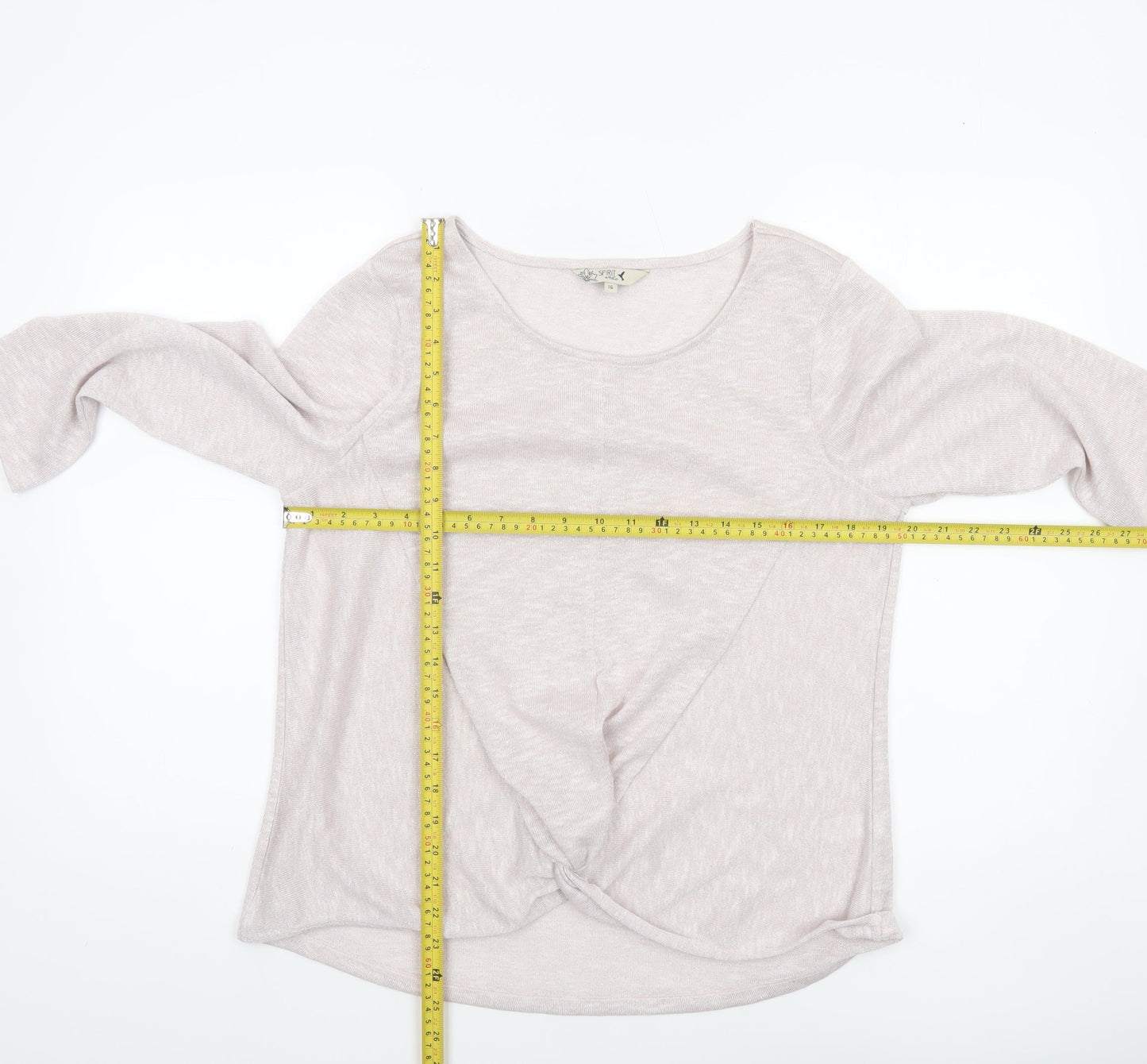 Spirit at M&Co Womens Pink Metallic Knit Twist Front Jumper Size 16