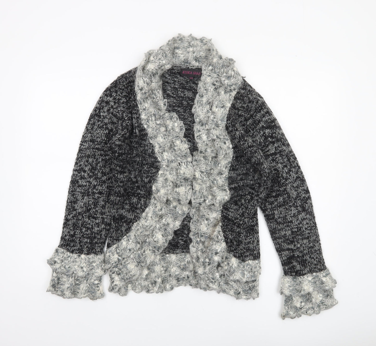Jessica Graaf Women's Grey Chunky-Knit Ruffle Cardigan S